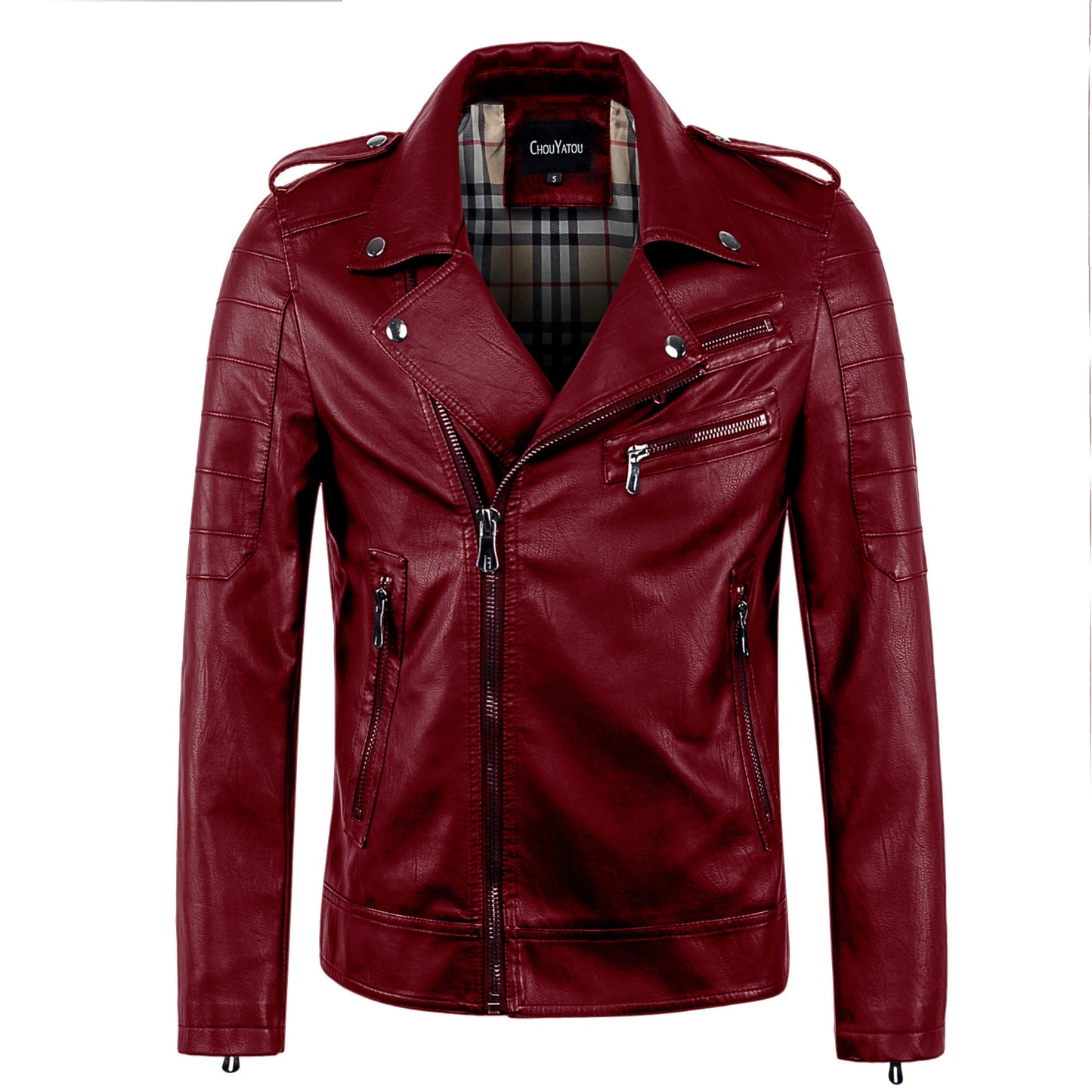 Men's leather lapel slim leather jacket