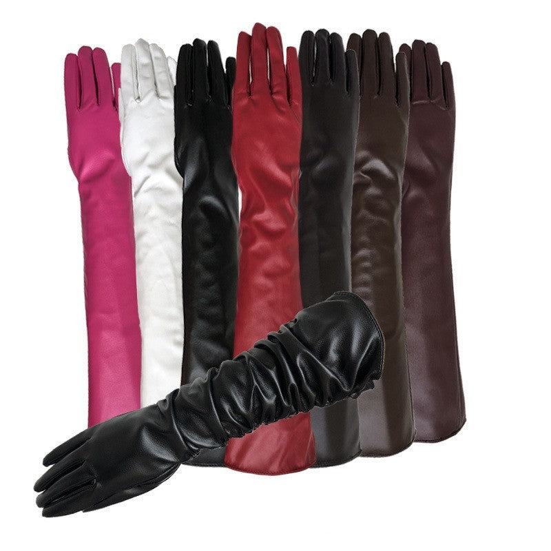 Women's long touch screen leather gloves