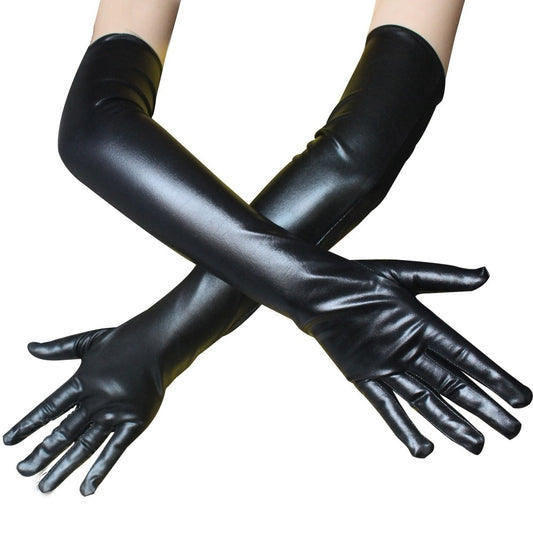 Sexy patent leather gloves long