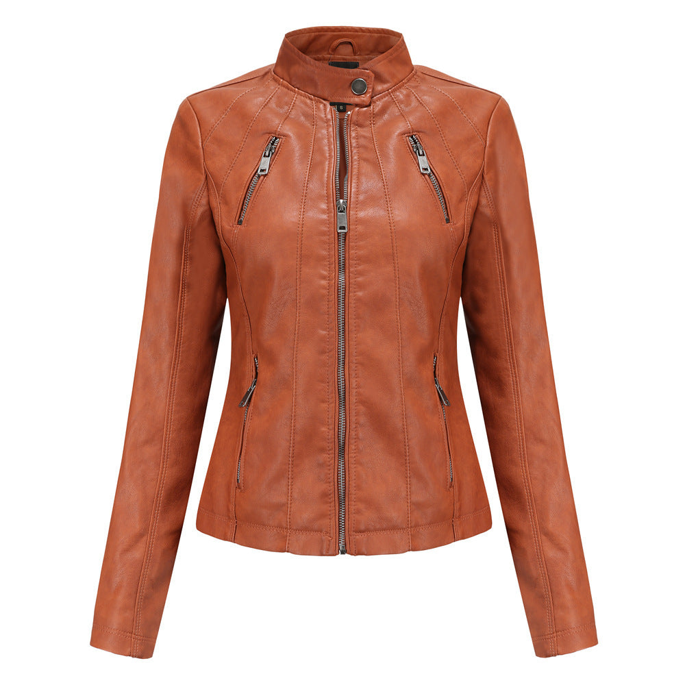 Short ladies leather jacket