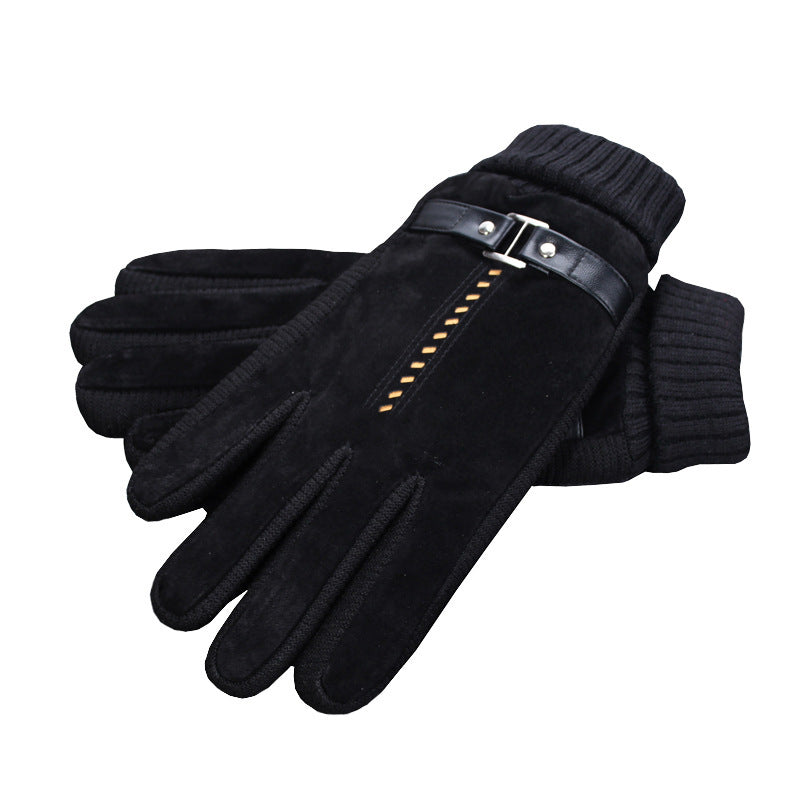 Plus velvet thick warm leather gloves