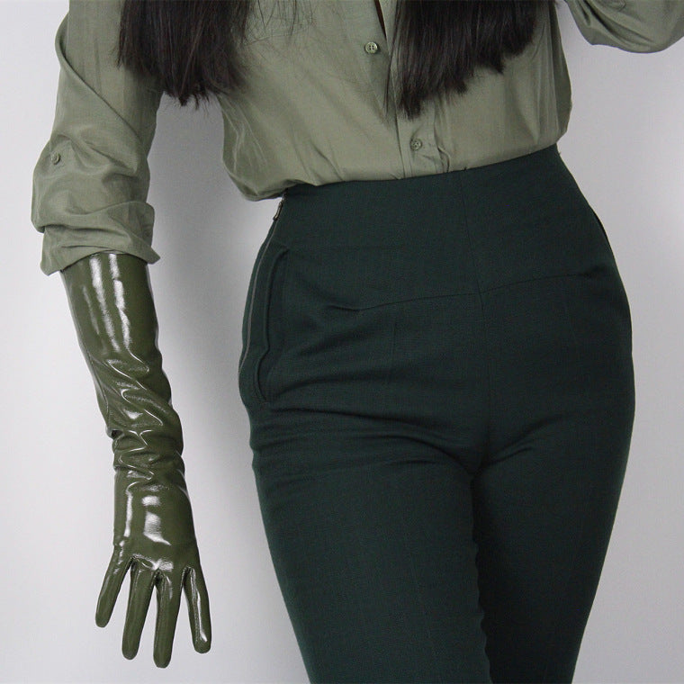 Patent leather touch function gloves