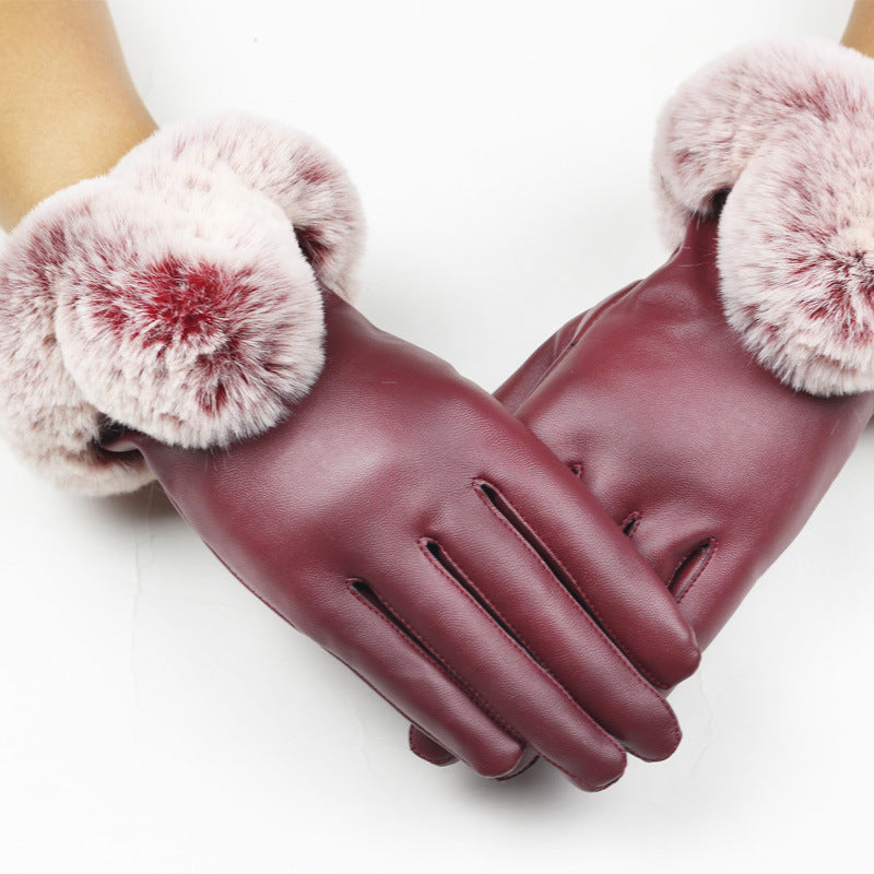 Autumn and winter touch screen leather gloves