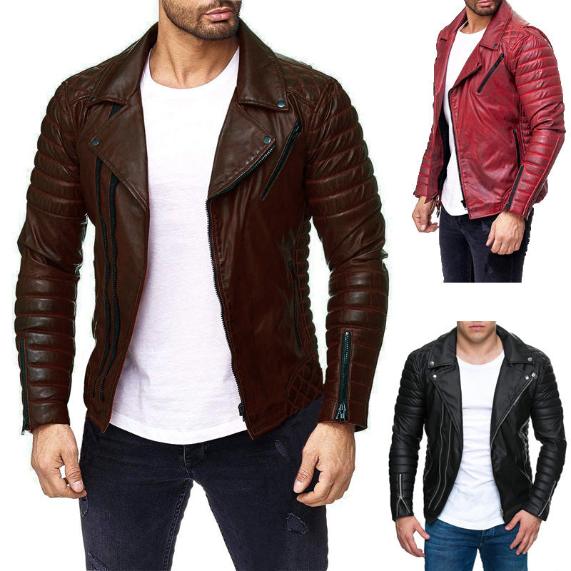 Zippered PU leather jacket