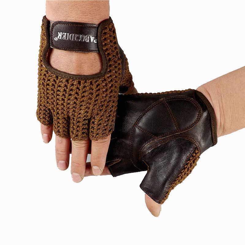 Wool mesh leather fitness gloves