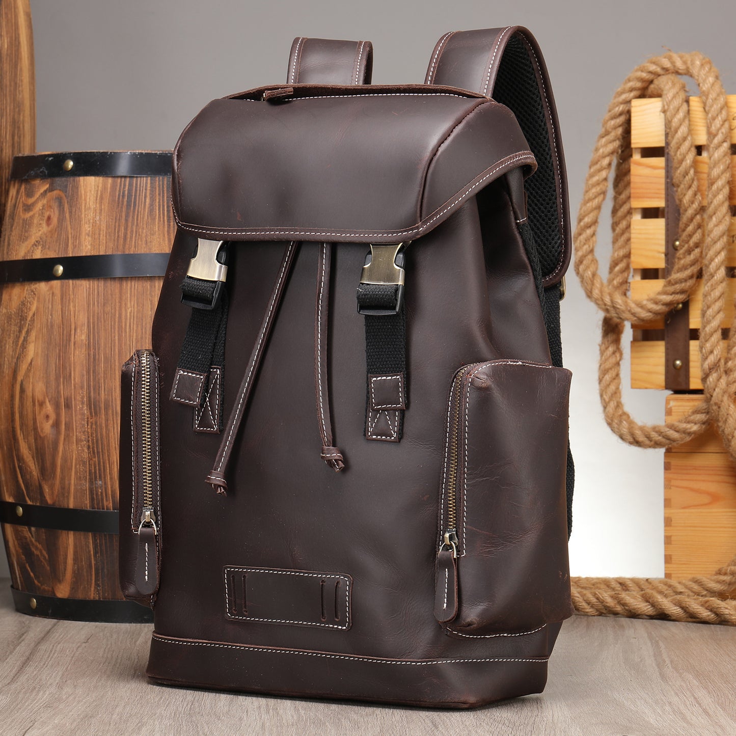 Leather Retro Backpack Outdoor Travel Runaway School Bag