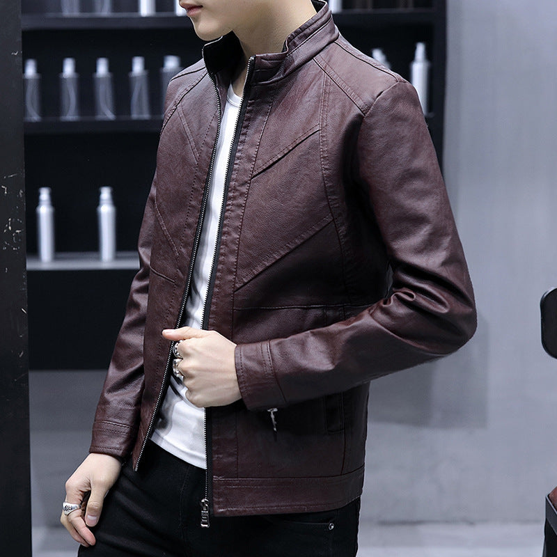 Korean slim leather jacket