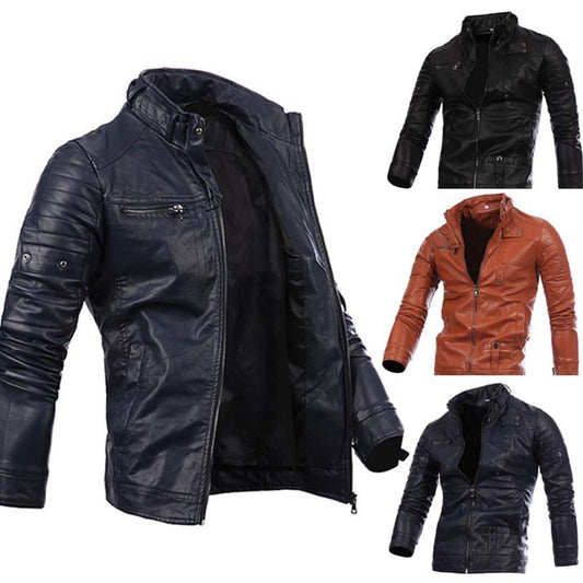 Zipper motorcycle leather jacket