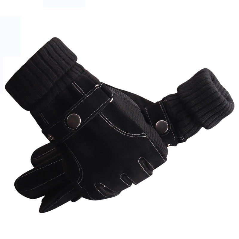 Plus velvet thick warm leather gloves