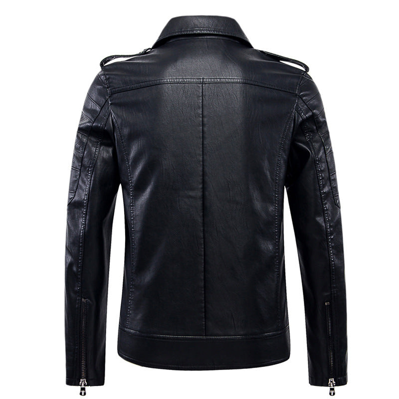 Men's leather lapel slim leather jacket