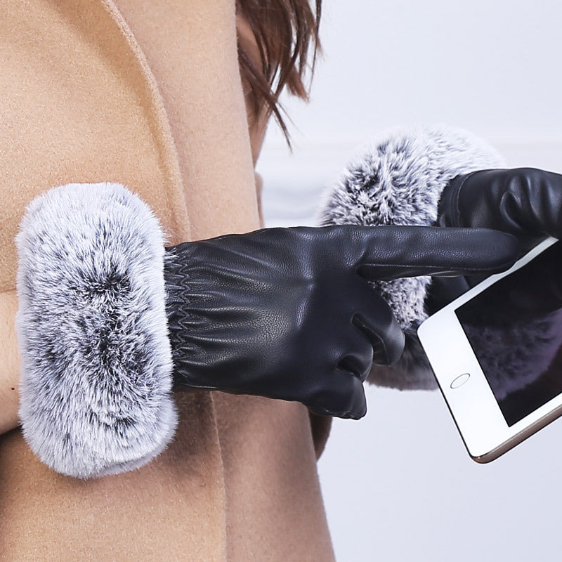 Autumn and winter touch screen leather gloves