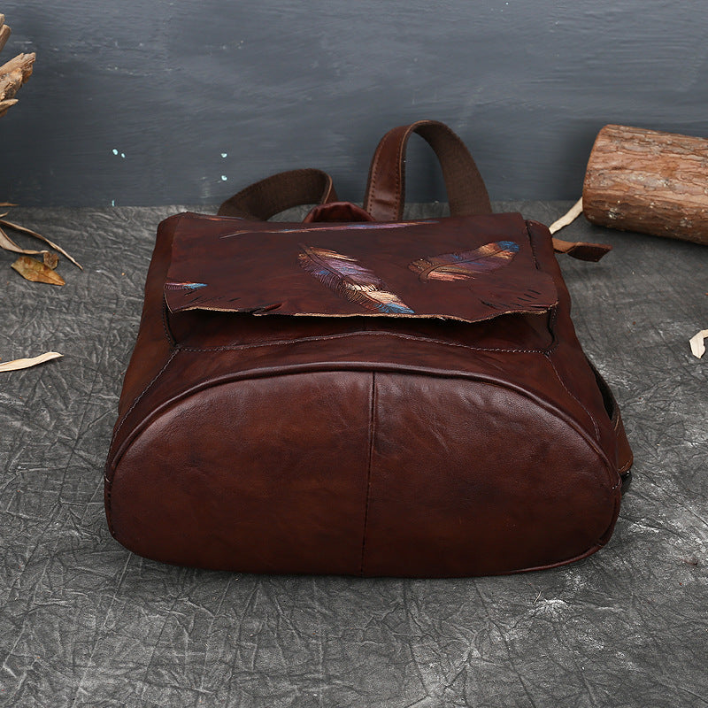 Retro Embossed Women's Backpacks In Cowhide