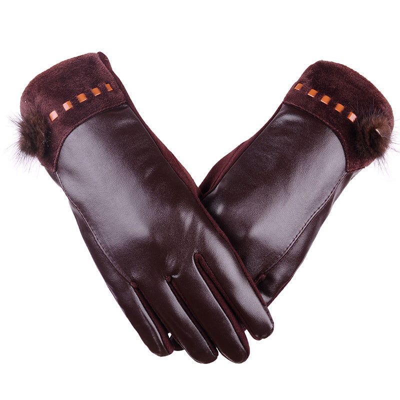 PU touch screen ladies leather gloves