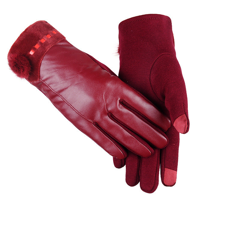 PU touch screen ladies leather gloves