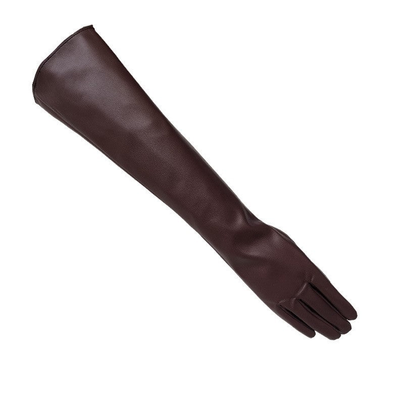 Women's long touch screen leather gloves