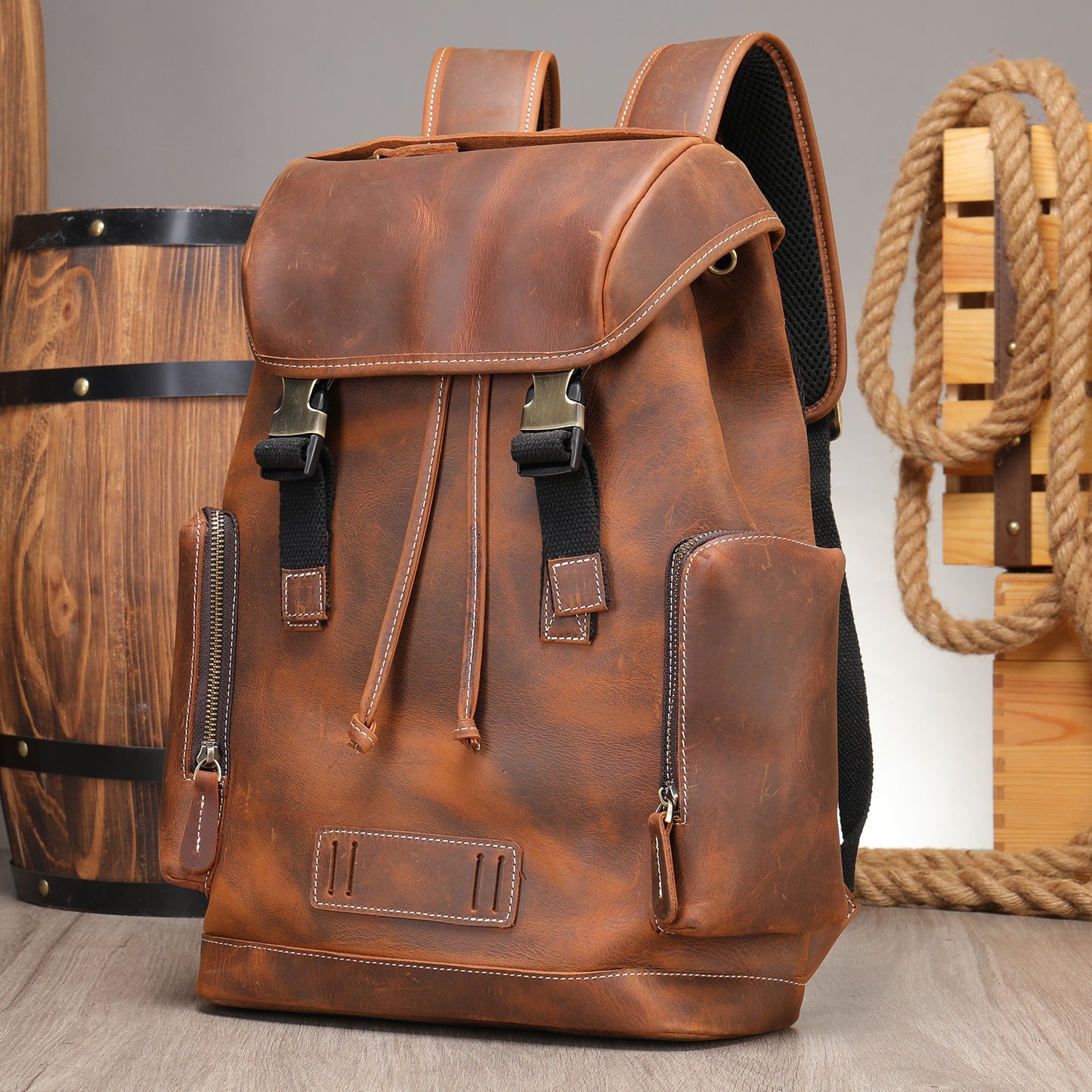 Leather Retro Backpack Outdoor Travel Runaway School Bag