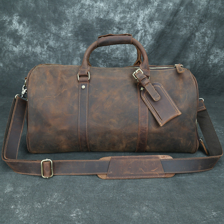 Men's Vintage Crazy Horse Leather Large Capacity Travel Bag