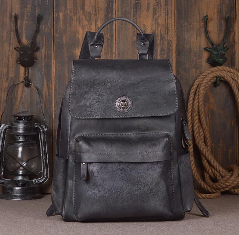 Leather Shoulder Backpack Head Layer Cowhide Computer Outdoor Travel Bag