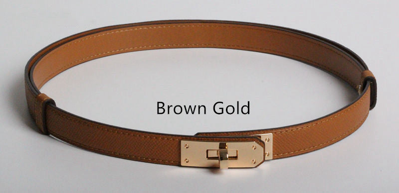 High Quality Women Real Leather 1.8cm Width Belts Golden