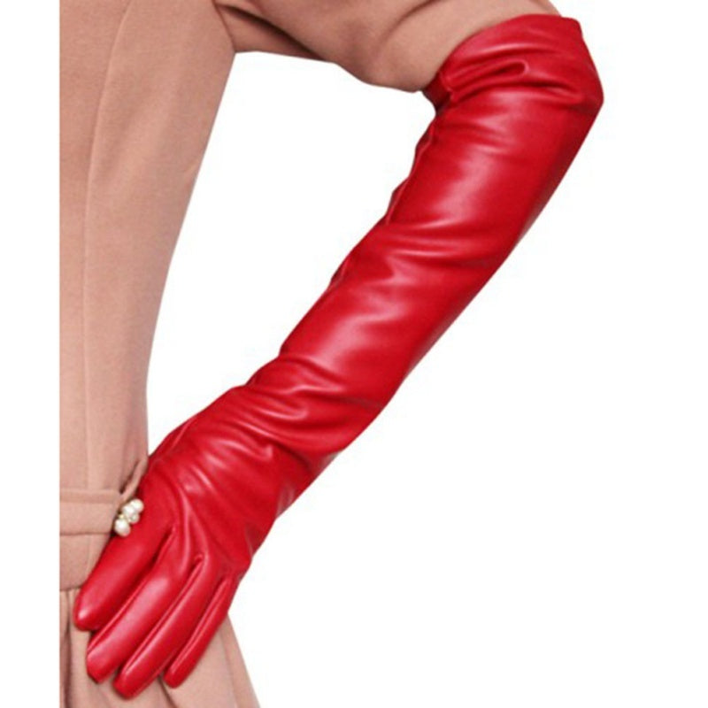 Women's long touch screen leather gloves