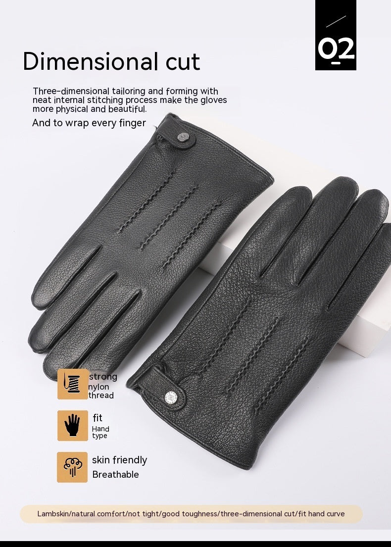 Fleece-lined Thickened Real Leather Gloves