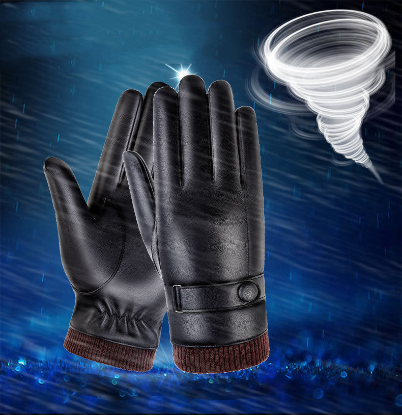 Leather Gloves Men's Waterproof Touch Screen