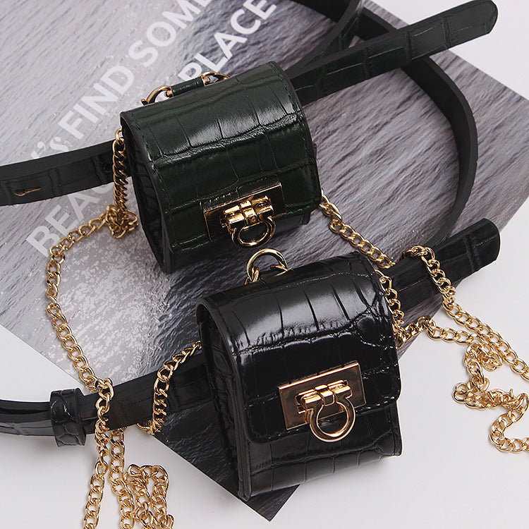 Pattern Mini Pouch Gold Buckle Chain Coin Purse Thin Belt Belt Waist Bag