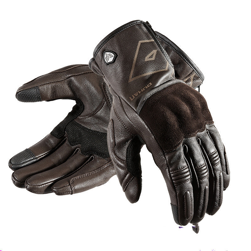 Solid Color Men's Leather Motorcycle Gloves