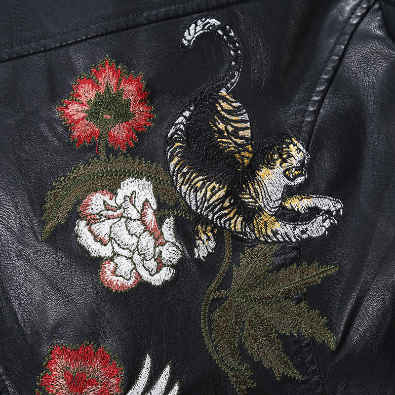 Embroidered leather jacket