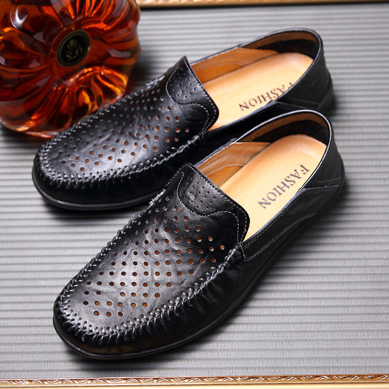 Leather hollow peas shoes