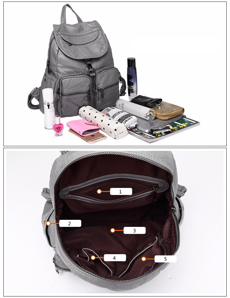 Leisure Travel Bag Fashion All-match Soft Leather Backpack