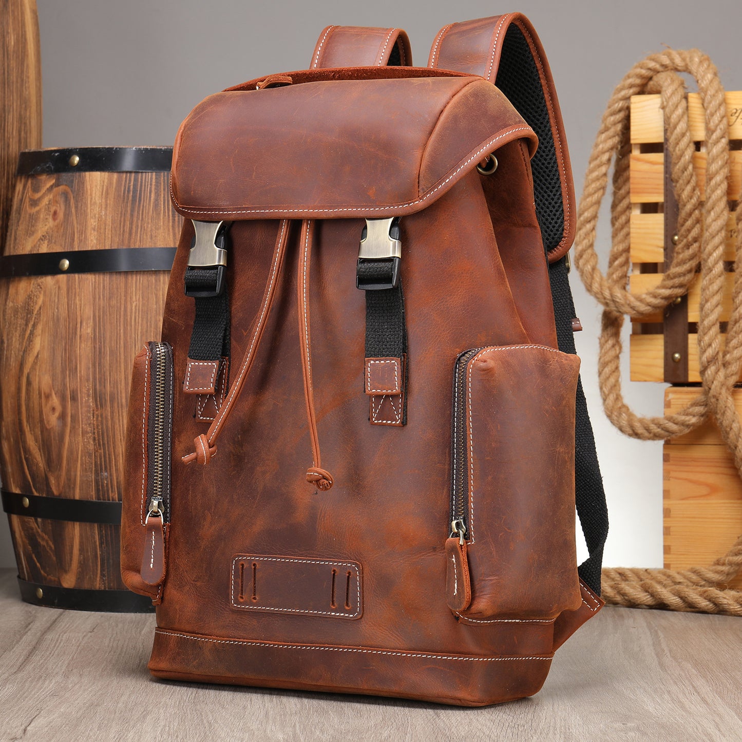 Leather Retro Backpack Outdoor Travel Runaway School Bag