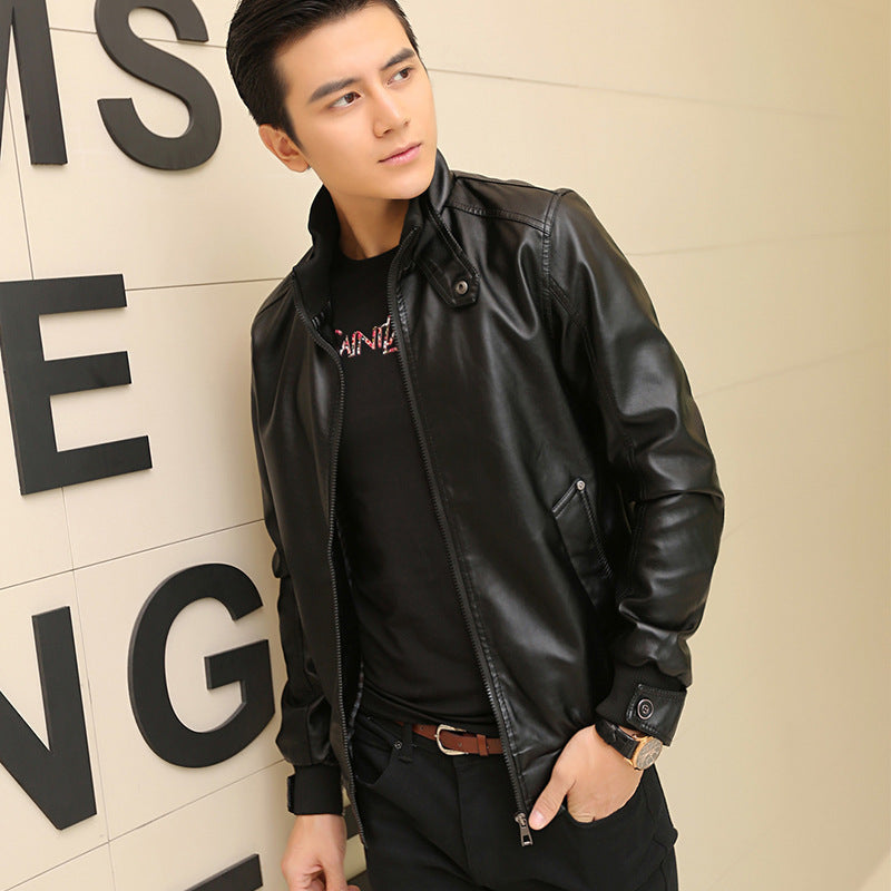 Stand-up collar leather padded leather jacket