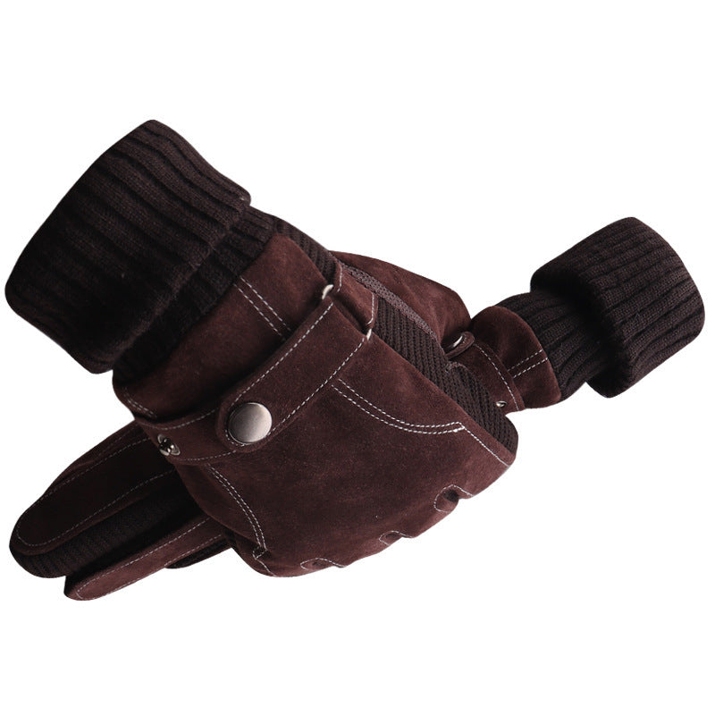 Plus velvet thick warm leather gloves