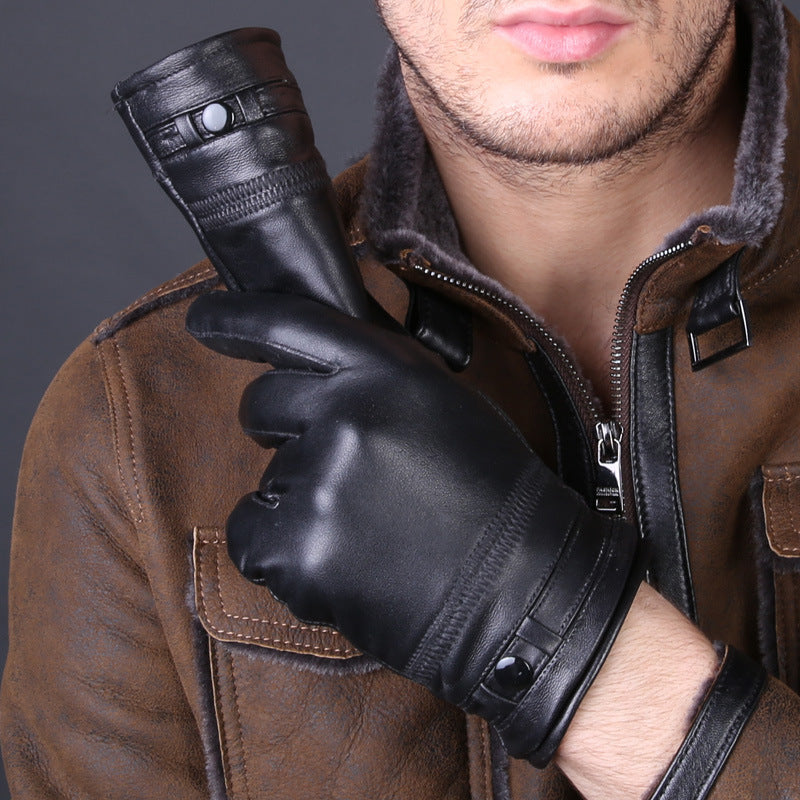 Winter Warm Thickened Men's Leather Gloves