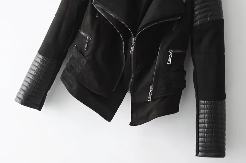 Stitching cropped leather jacket