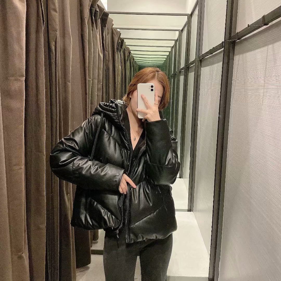 Ladies faux leather cotton jacket jacket