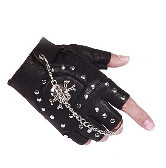 Pu leather gloves punk hip-hop rivet half finger leather gloves