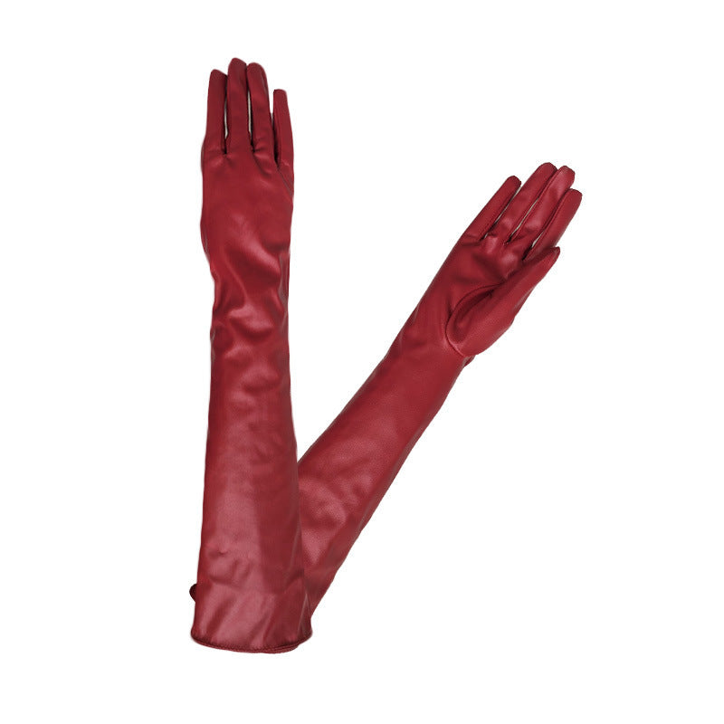 Women's long touch screen leather gloves