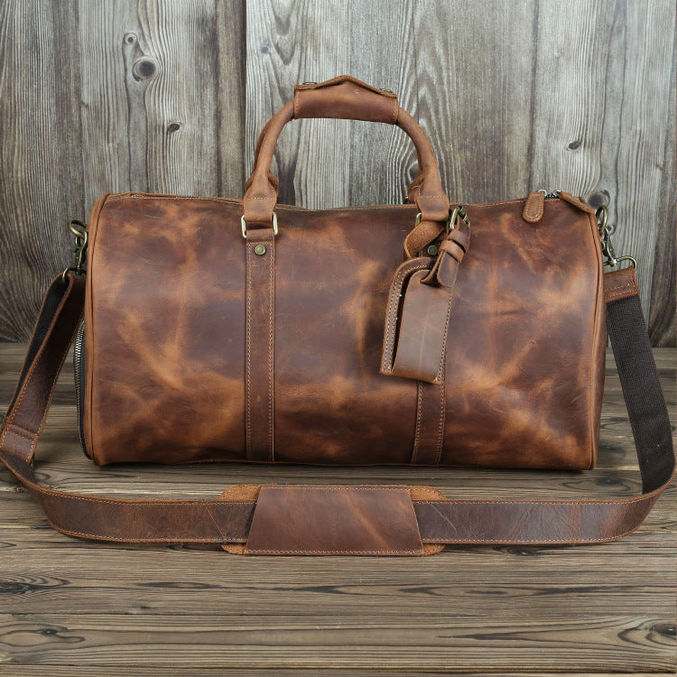 Men's Vintage Crazy Horse Leather Large Capacity Travel Bag