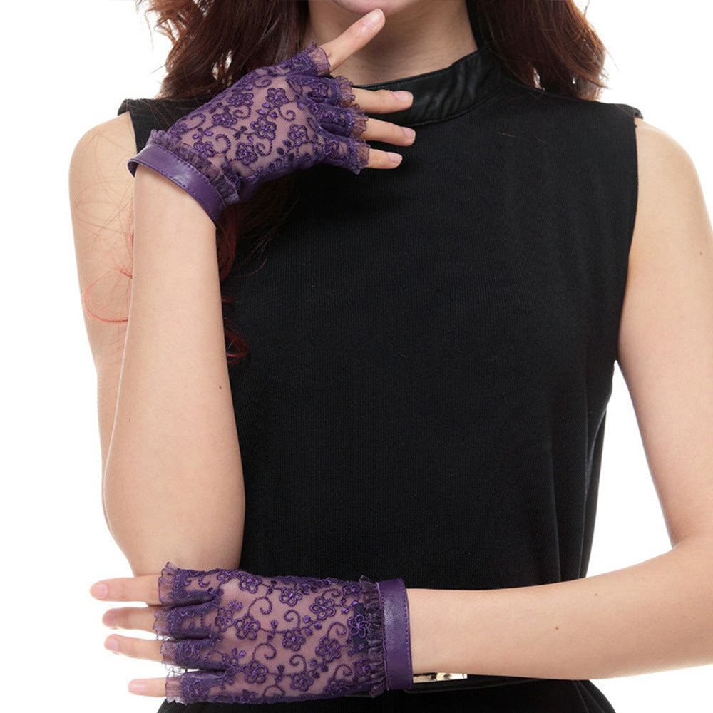 New lace half finger leather gloves