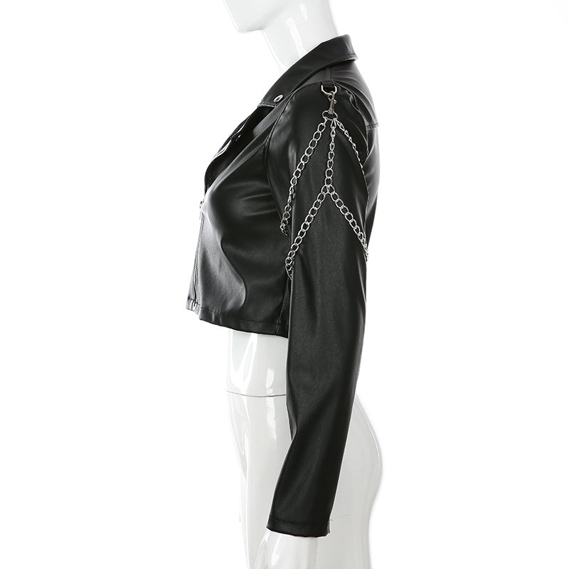 Arm chain leather jacket