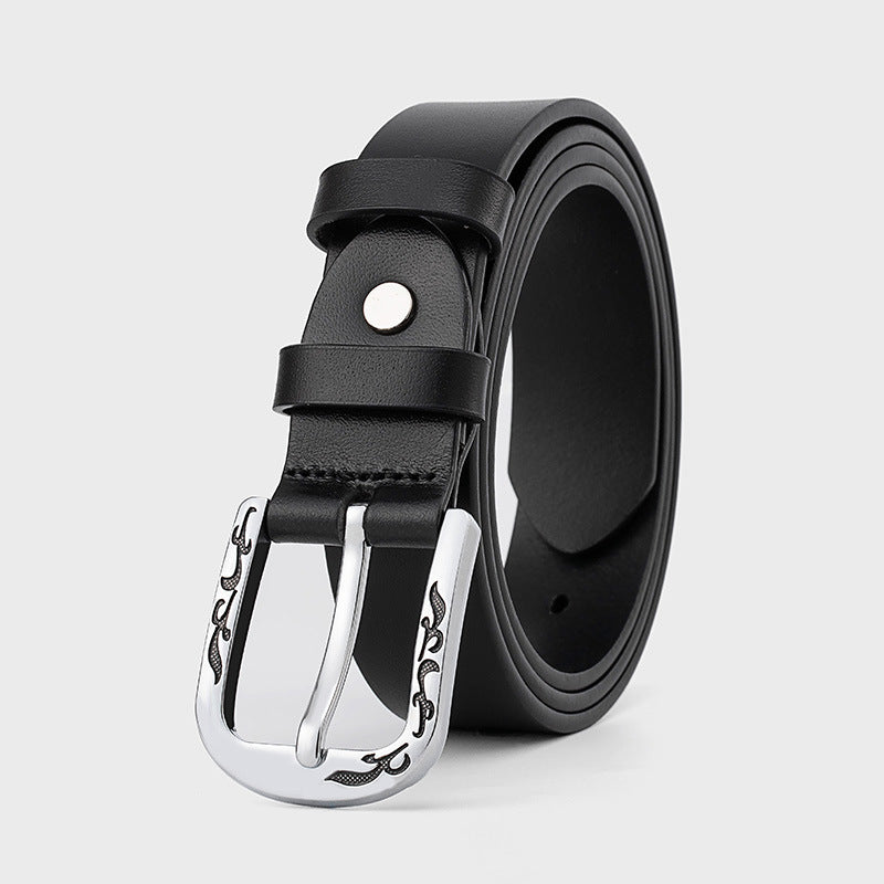 Patterned Alloy Buckle Leather Thin Women's Belts