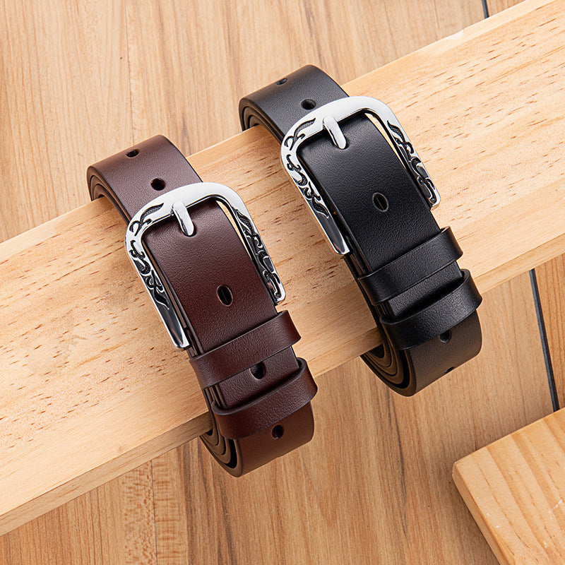 Patterned Alloy Buckle Leather Thin Women's Belts