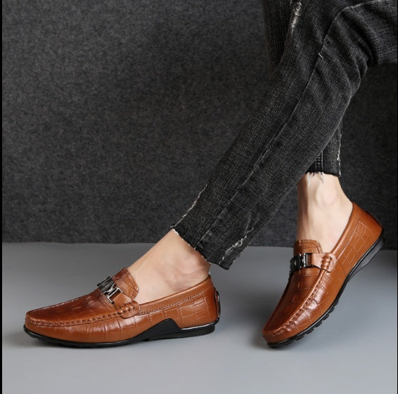 Men's Low-top Leather Shoes Casual Business Leather Shoes Fashion Light Luxury Wind Peas Shoes