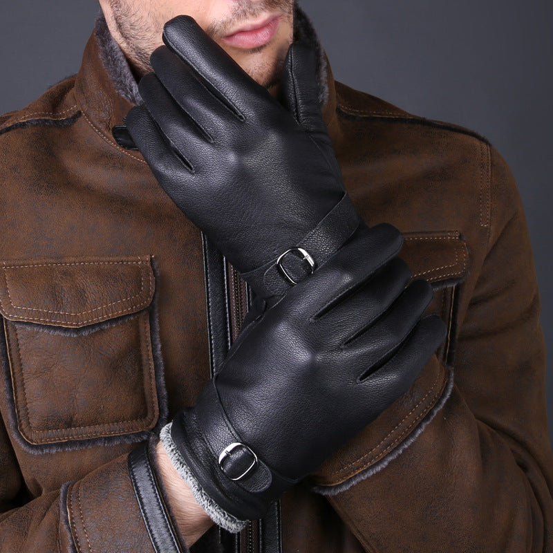 Winter Warm Thickened Men's Leather Gloves