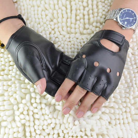 Men's Half Finger Hollow Leather Gloves