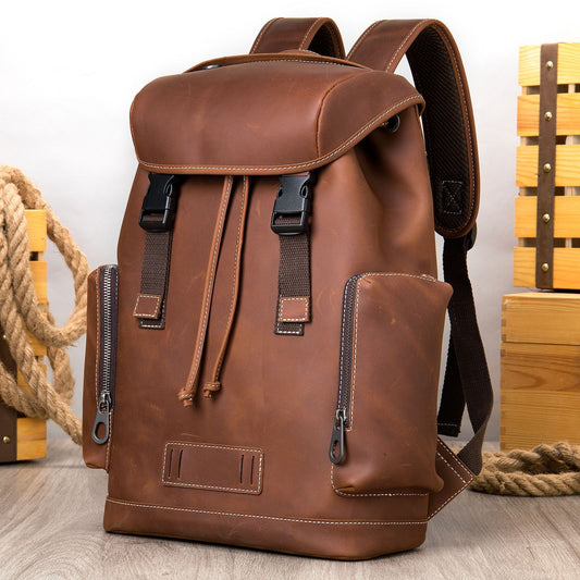 Leather Retro Backpack Outdoor Travel Runaway School Bag