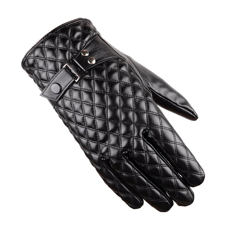 Men's Pu Leather Embroidered Lattice Gloves