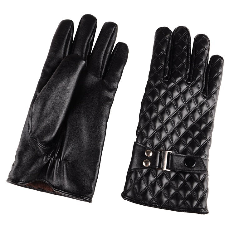 Men's Pu Leather Embroidered Lattice Gloves